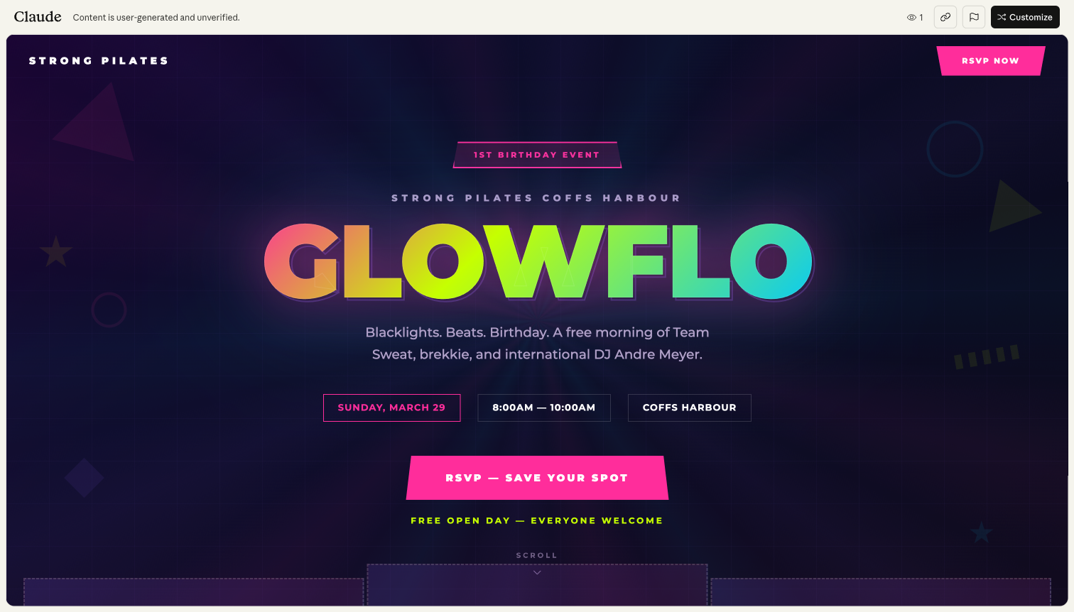 STRONG Pilates GLOWFLO Event Page