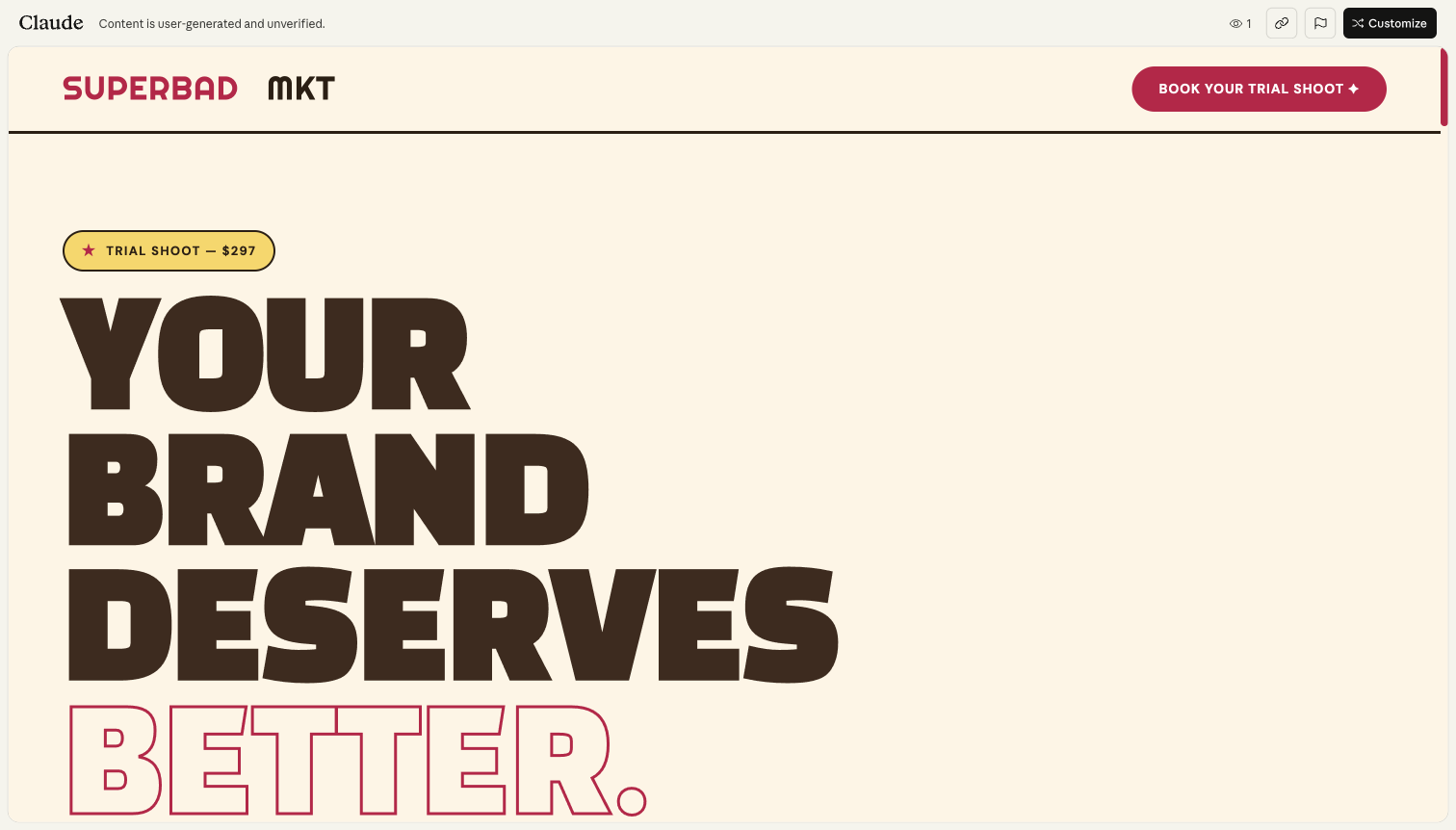 Superbad Marketing Landing Page